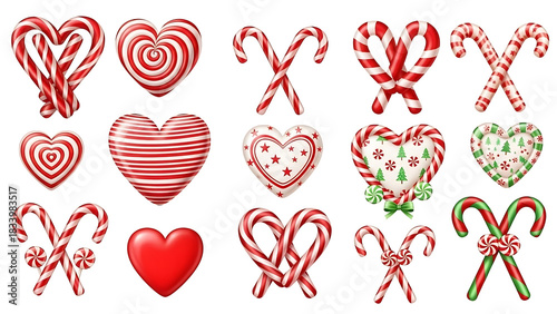 heart shaped candy canes, Candy canes red clipart set. Candy cane, lollipop and peppermint candy clip art collection with shape and pattern like spiral, stripes, swirl, pine tree, heart and star for C