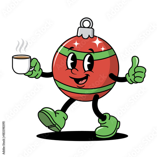 Wallpaper Mural Happy Retro Cartoon Christmas Ornament Mascot with Coffee Torontodigital.ca