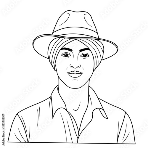 Sketch of Young Woman in Fedora Turban with Fiery Eyes and Nose Ring Portrait