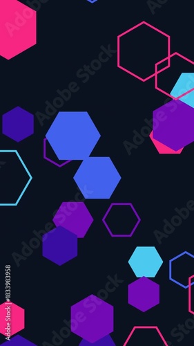 Geometric Abstraction: A captivating display of interconnected hexagons, forming a dynamic pattern against a deep background, symbolizing modernity and innovation.