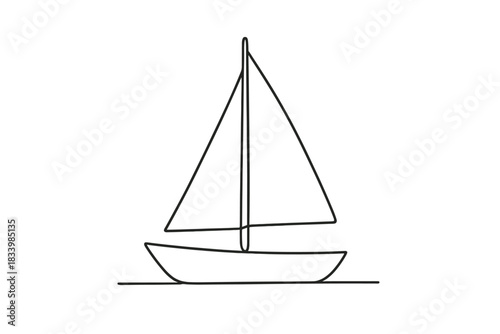 Minimalist line drawing of sailboat with simple black outline on white background