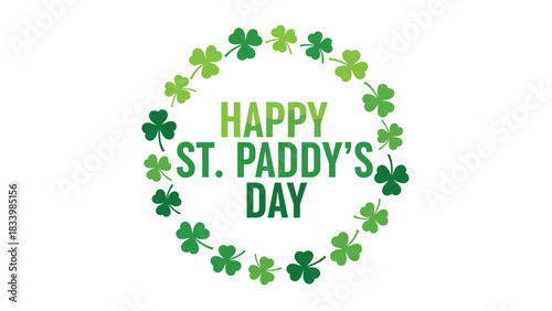 Happy St. Patrick's Day Illustration with Shamrock Wreath - Celebratory Greeting Card Design and Festive Decoration for Irish Holiday