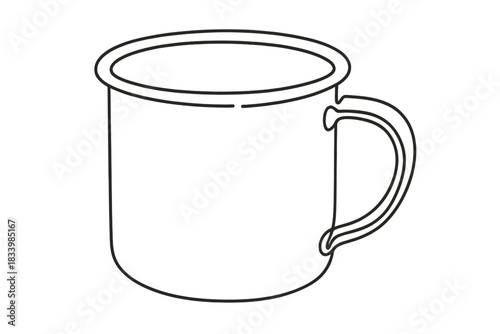 Minimalist line art of a simple enamel mug