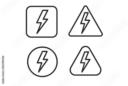 Electricity hazard symbols: square, triangle, circle, rounded triangle warning icons