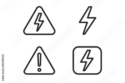 Set of electrical hazard signs: lightning bolt and exclamation mark icons