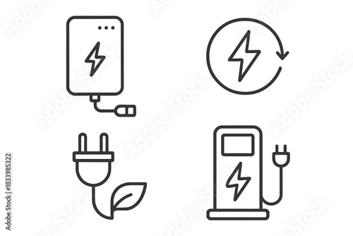 Charging symbols: energy, power, sustainability icons for devices