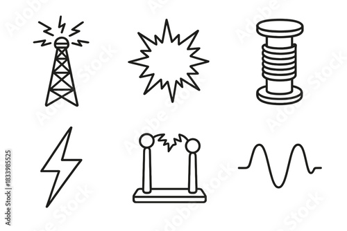 Electrical symbols illustration featuring power lines and waveforms