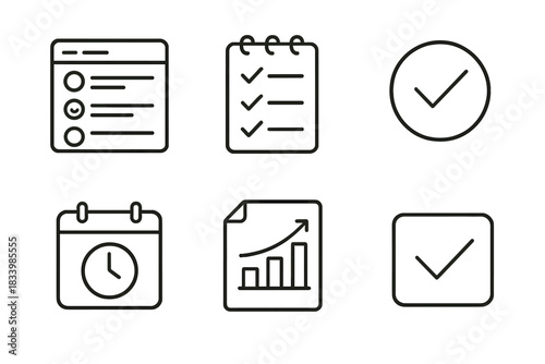 Set of minimalist icon designs for task management and productivity tools