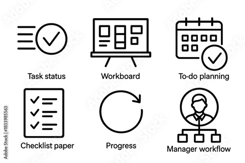 Icons depicting task status, workboard, to-do planning, checklist, progress, manager workflow