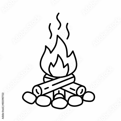 Simple line art campfire icon illustration