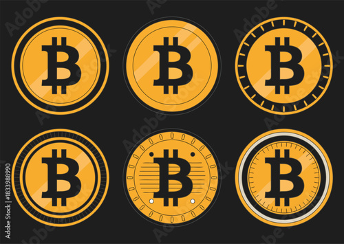 Bitcoin Cryptocurrency Icons and Symbols for Digital Finance