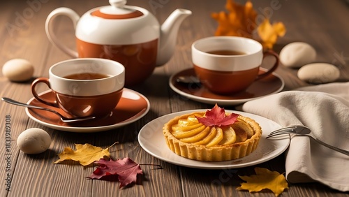 Wallpaper Mural Autumn Tea Time - A Cozy Still Life with Apple Tart. Torontodigital.ca
