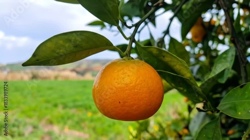Ripe Orange Fruit Hanging on Tree Branch