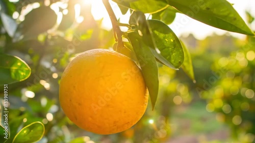 Ripe Orange Fruit Hanging on Citrus Tree Branch