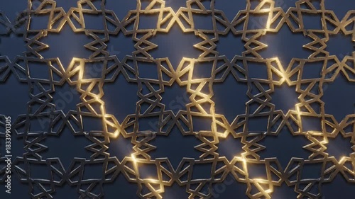 Luxurious Islamic Geometric Pattern with Glowing Golden Light Animation.