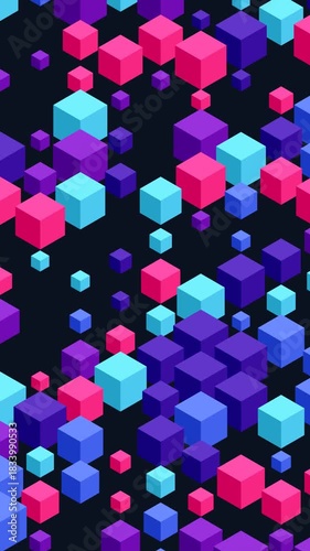 Abstract Cube Pattern: A vibrant cascade of colorful cubes, forming a dynamic and modern design. The pattern is both playful and sophisticated, offering a visually engaging experience.