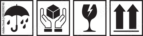 Shipping and handling symbols for fragile and sensitive items