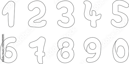 Set of Numbers 0 to 9 one line illustration. One line Latin numbers minimal art. Flat line figures vector.