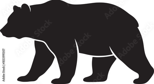 black silhouette of bear on white background, vector