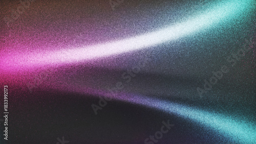 Soft grainy luminous flowing waves and forming smooth glowing gradient filled with noise texture created from thousands of individual dots. Abstract background creates depth calmness and visual motion