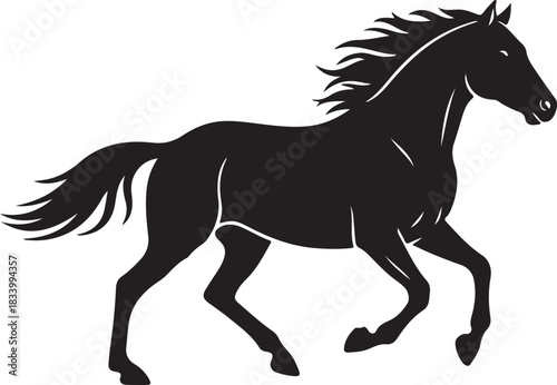 Black silhouette of running horse on white background, vector illustration