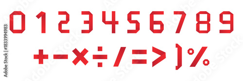 Red numeric symbols and math signs in bold style.