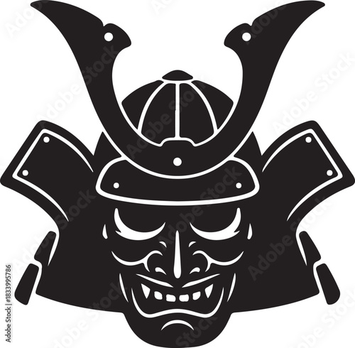 black silhouette of samurai helmet on white background, vector