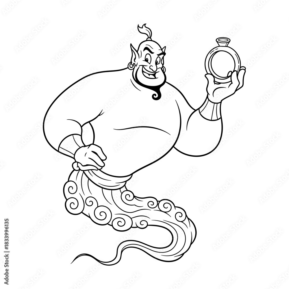 Obraz premium Powerful Genie Character Holding the Iconic Magic Lamp Simple Illustration