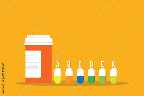 Supplements, vitamins. Vector illustration. 	
