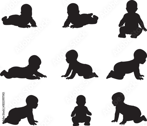 Baby crawling montage silhouette