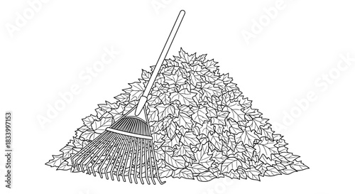 Simple Drawing of a Person Raking Autumn Leaves Into a Big Large Pile