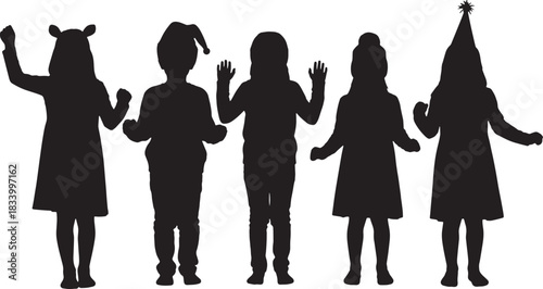 Children silhouettes dancing