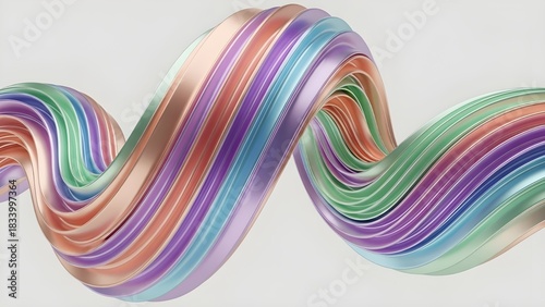A swirling ribbon of metallic pastel colors twisting through a pure neutral background, smooth liquid-like movement, 3D render, no text, high-end abstract branding style