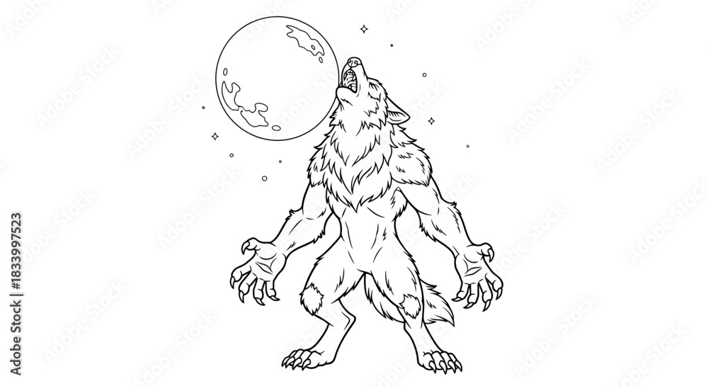 Obraz premium Intense Werewolf Character Howling Dramatically at the Full Moon Illustration