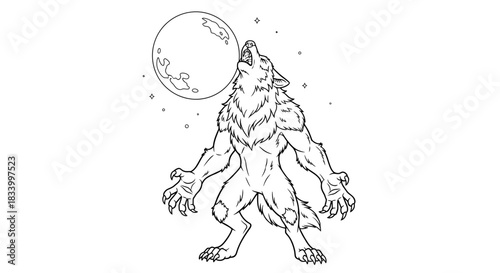 Intense Werewolf Character Howling Dramatically at the Full Moon Illustration