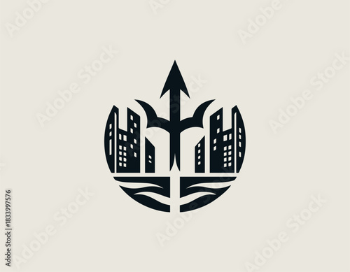 City Trident black vector logo illustration