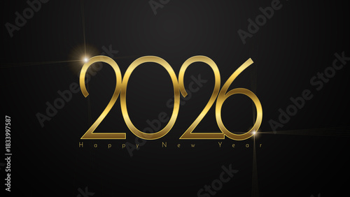 shiny glossy golden number of new year 2026 with text Happy New Year on black background