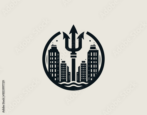 City Trident black vector logo illustration