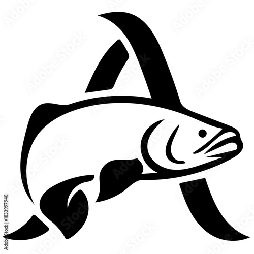 Striking fish logo design, perfect for fishing brands, tackle shops, or outdoor adventure companies, bold design evokes nature, simplicity, and outdoors
