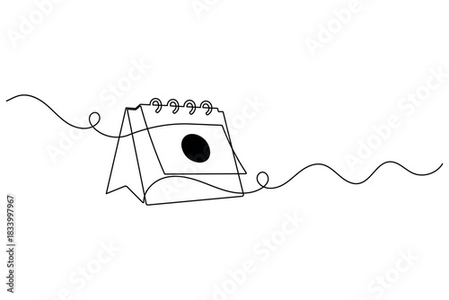 Continuous line drawing of a desk calendar with a prominent marked date, ideal for deadlines and important events.