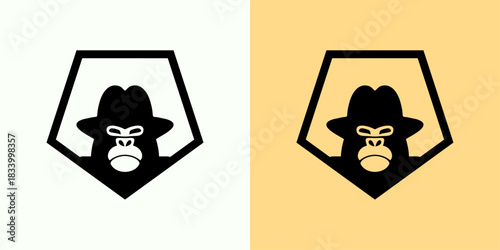 Stylized Gorilla Head with Fedora Hat in Pentagon Logo