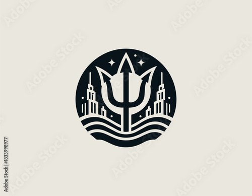 City Trident black vector logo illustration