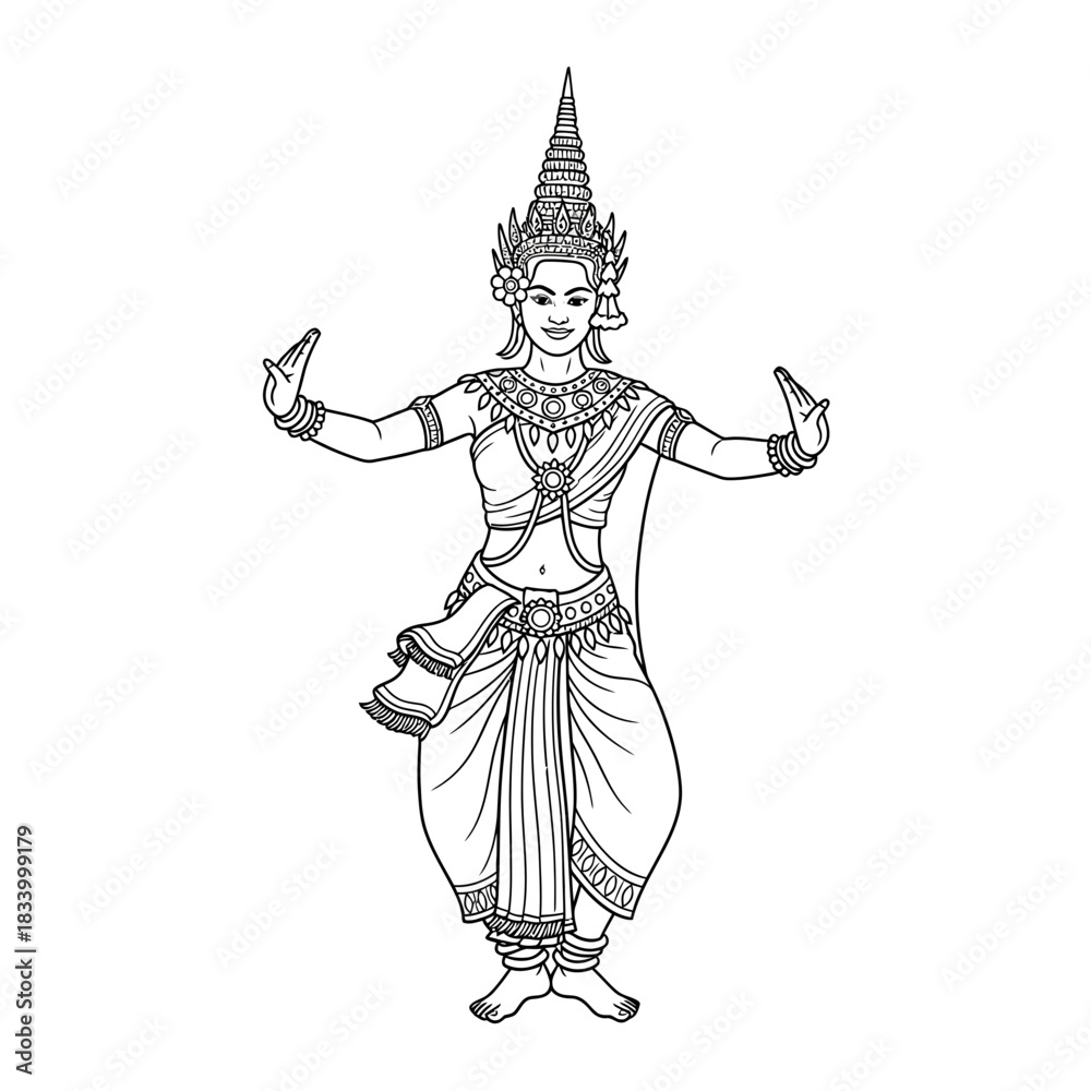 Fototapeta premium Graceful Cambodian Traditional Dancer Pose Illustration Artwork