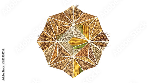 Symmetrical arrangement of grains in geometric shapes