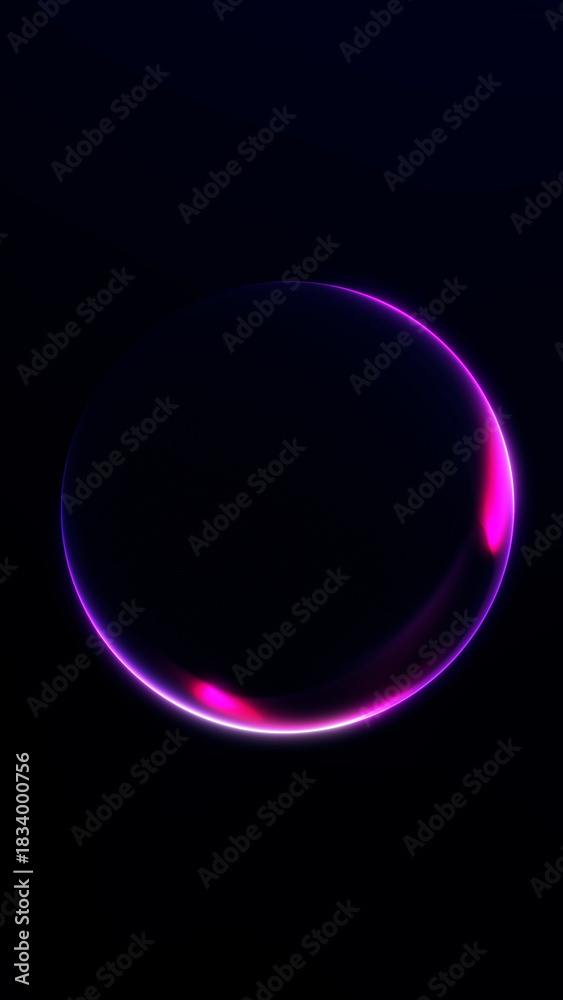 Obraz premium Futuristic neon sphere with flowing blue and red light on a dark background. Smooth glowing shape with elegant soft gradients and sci-fi digital feel. Minimal clean abstract visual for modern creative