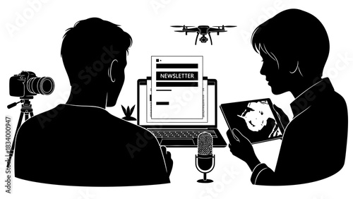 Content creators working together on a newsletter project