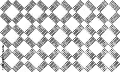 Black and white fabric texture, complicate diamond checkerboard repeat pattern, replete image, design for fabric printing, rhombus grid net