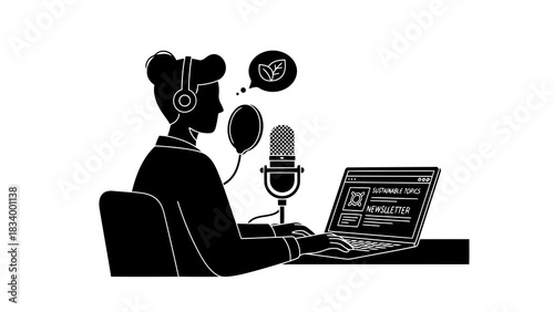 Podcaster discussing sustainable topics and newsletter creation
