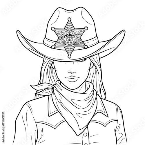 Western Female Sheriff Portrait Icon Vector Illustration of a Law Enforcement Officer