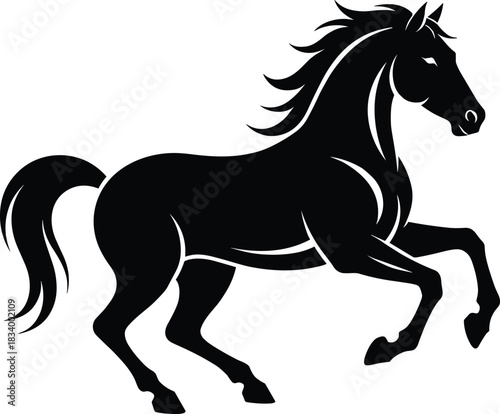 Elegant Running Horse Silhouette – Isolated on Transparent Background Black Stallion Vector Illustration